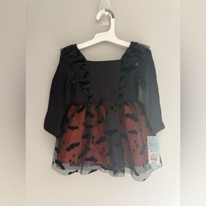 Cat & Jack Halloween Bat Dress Baby SZ M 18 M Black Orange Tulle Long Sleeve